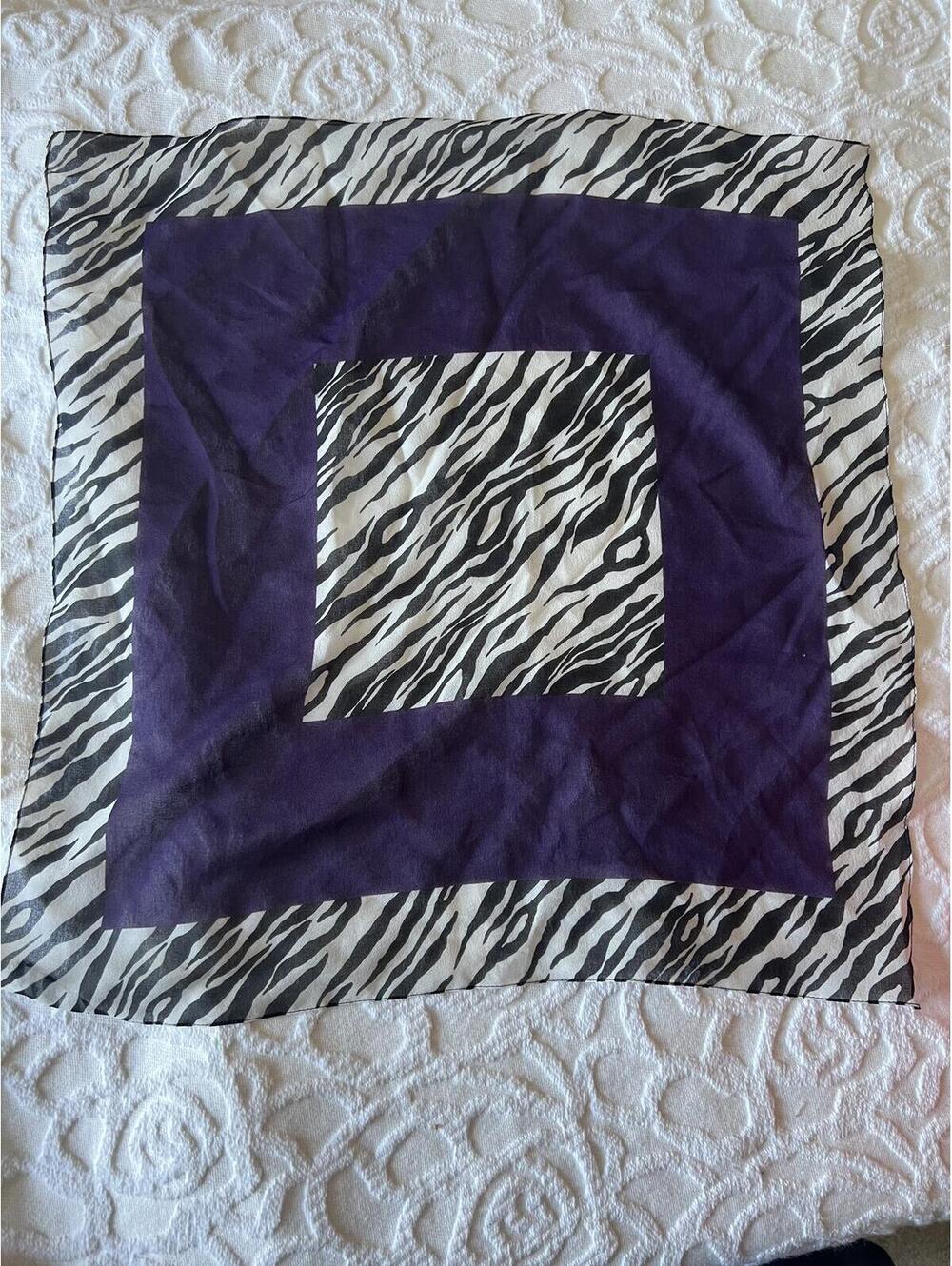 Y2K Vintage Zebra Print & Purple Square Scarf - 19" Neckerchief
